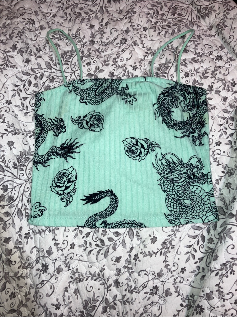 Rue21 Mint Green Dragon & Rose Ribbed Cami